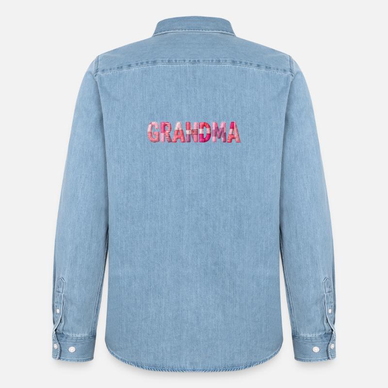 Grandmother Pink Plaid Letters Patchwork - Men’s Organic Denim Shirt by Stanley/Stella - light wash