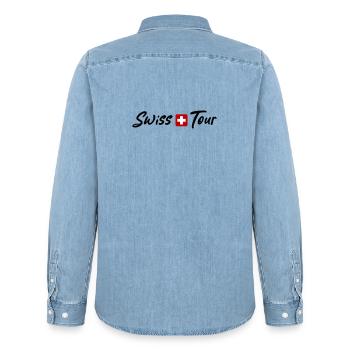 Swiss Tour Switzerland Holidays - Men’s Organic Denim Shirt by Stanley/Stella - light wash - Back - AI Model Male 185 light (185cm)