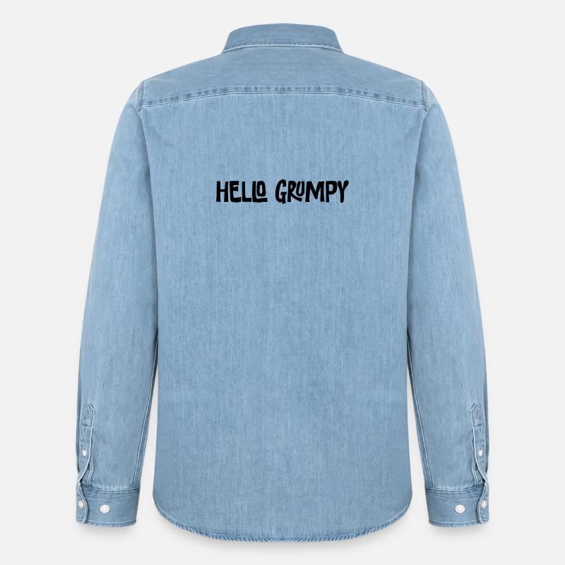 Hello Grumpy Funny Minimal Saying - Men’s Organic Denim Shirt by Stanley/Stella - light wash