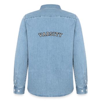 Schriftart des Varsity College - Männer Jeanshemd Organic von Stanley/Stella - verwaschenes Hellblau - Hinten - AI Model Male 185 light (185cm)