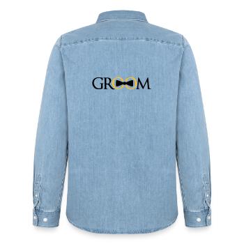 groom ringe team junggesellenabschied bachelor par - Männer Jeanshemd Organic von Stanley/Stella - verwaschenes Hellblau - Hinten - AI Model Male 185 light (185cm)