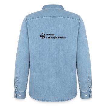 Er hat es Spiel genannt V2 - Männer Jeanshemd Organic von Stanley/Stella - verwaschenes Hellblau - Hinten - AI Model Male 185 light (185cm)
