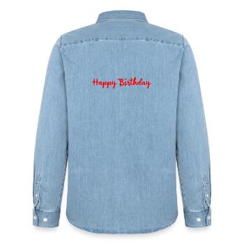 HAPPY BIRTHDAY. JOYEUX ANNIVERSAIRE. ANNIVERSAIRE. - Chemise en denim homme bio Stanley/Stella - bleu clair délavé - Dos - AI Model Male 185 light (185cm)