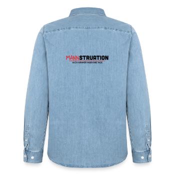 Mannstruation Maenner Tage Spruch - Männer Jeanshemd Organic von Stanley/Stella - verwaschenes Hellblau - Hinten - AI Model Male 185 light (185cm)