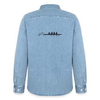 Rowing Heartbeat Women's Fours - Men’s Organic Denim Shirt by Stanley/Stella - light wash - Back - AI Model Male 185 light (185cm)