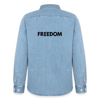 T-shirt streetwear minimaliste FREEDOM - Chemise en denim homme bio Stanley/Stella - bleu clair délavé - Dos - AI Model Male 185 light (185cm)