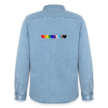 Regenbogen_Herzen_Pride - Männer Jeanshemd Organic von Stanley/Stella - verwaschenes Hellblau - Hinten - AI Model Male 185 light (185cm)