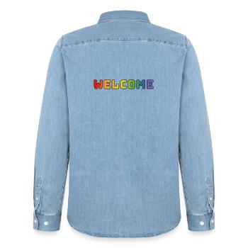 rainbow welcome CSD shirt LGBT lgbtqi queer - Men’s Organic Denim Shirt by Stanley/Stella - light wash - Back - AI Model Male 185 light (185cm)