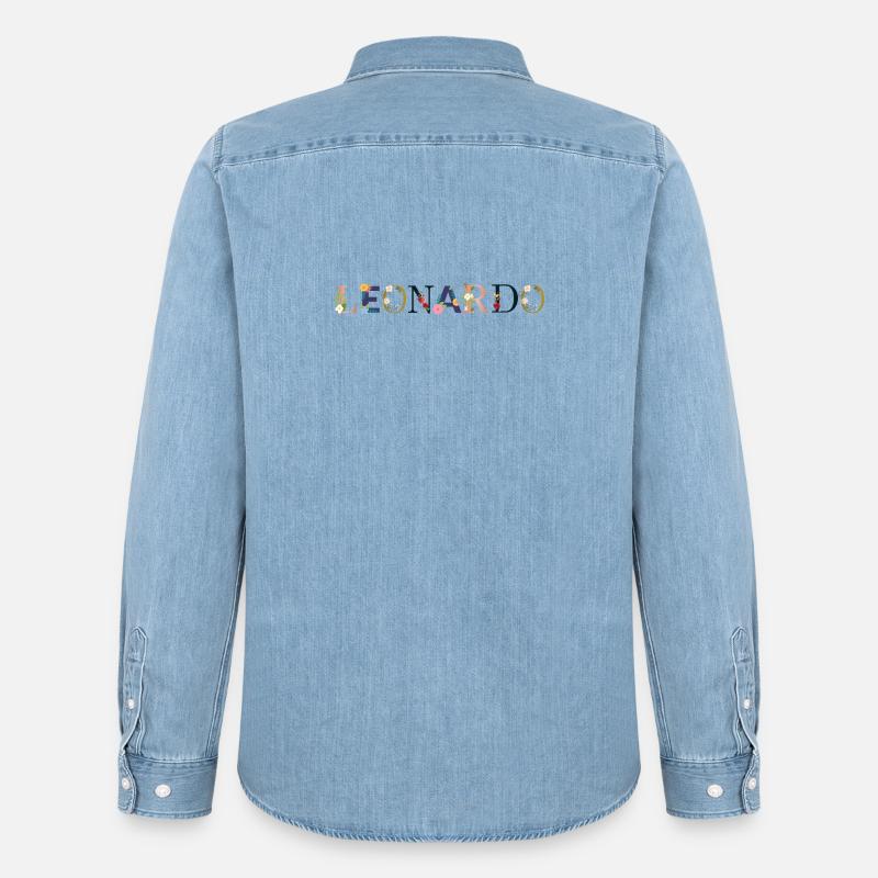 LEONARDO Name mit Blumen geschmückt - Männer Jeanshemd Organic von Stanley/Stella - verwaschenes Hellblau