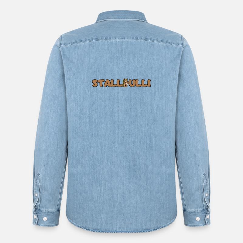 Stallpulli - Stall - Pferd Pferde Reiter Reiterin - Männer Jeanshemd Organic von Stanley/Stella - verwaschenes Hellblau