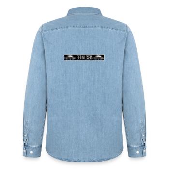 Ufo Alien Get In Loser Lustig Ufo Entführung Zitat - Männer Jeanshemd Organic von Stanley/Stella - verwaschenes Hellblau - Hinten - AI Model Male 185 light (185cm)