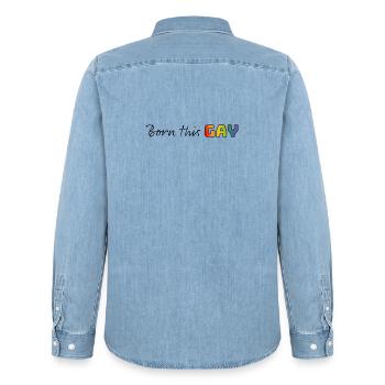 Rainbow born this gay - Men’s Organic Denim Shirt by Stanley/Stella - light wash - Back - AI Model Male 185 light (185cm)