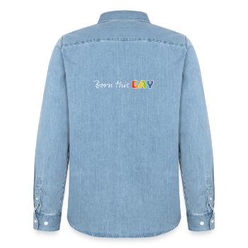 Regenbogen born this gay | LGBT lgbtqi queer - Männer Jeanshemd Organic von Stanley/Stella - verwaschenes Hellblau - Hinten - AI Model Male 185 light (185cm)