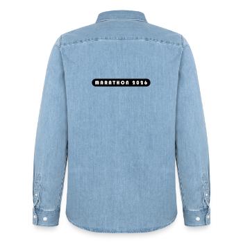 Marathon 2026 lettering - Men’s Organic Denim Shirt by Stanley/Stella - light wash - Back - AI Model Male 185 light (185cm)