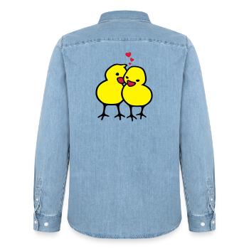 chicks in love (c) - Men’s Organic Denim Shirt by Stanley/Stella - light wash - Back - AI Model Male 185 light (185cm)