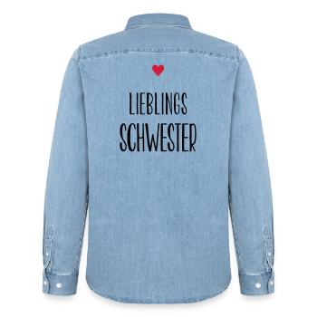 Schwester Lieblingsschwester Herz Geschenk - Männer Jeanshemd Organic von Stanley/Stella - verwaschenes Hellblau - Hinten - AI Model Male 185 light (185cm)