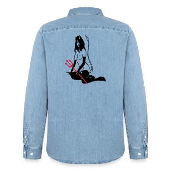 Teufelchen - Männer Jeanshemd Organic von Stanley/Stella - verwaschenes Hellblau - Hinten - AI Model Male 185 light (185cm)