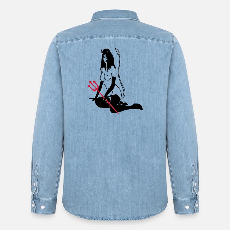 Teufelchen - Männer Jeanshemd Organic von Stanley/Stella - verwaschenes Hellblau
