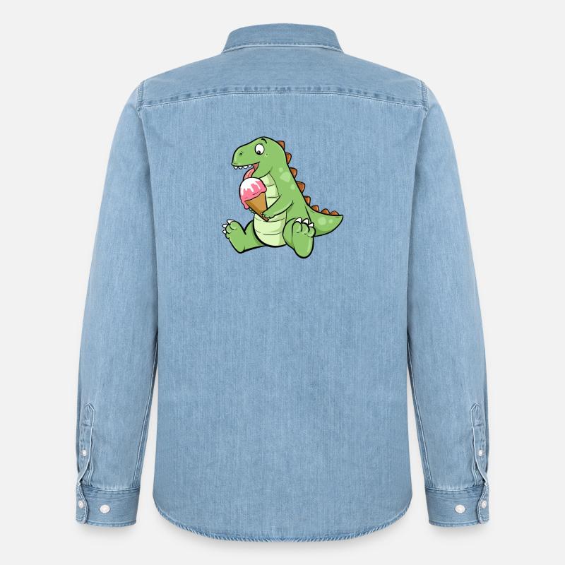 Eiscreme Dino Erdbeereis Dinosaurier T-Rex Saurier - Männer Jeanshemd Organic von Stanley/Stella - verwaschenes Hellblau