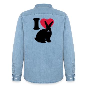 I love rabbits - Ich liebe Kaninchen. - Männer Jeanshemd Organic von Stanley/Stella - verwaschenes Hellblau - Hinten - AI Model Male 185 light (185cm)