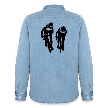 Bicycle cycling - Men’s Organic Denim Shirt by Stanley/Stella - light wash - Back - AI Model Male 185 light (185cm)