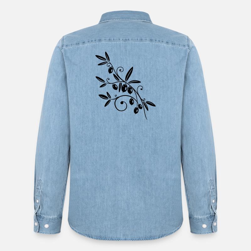 Cucina, ramo di ulivo con olive. - Camicia in denim uomo bio di Stanley/Stella - azzurro chiaro slavato