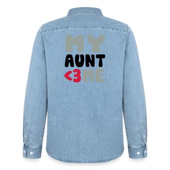 My aunt loves me - Men’s Organic Denim Shirt by Stanley/Stella - light wash - Back - AI Model Male 185 light (185cm)