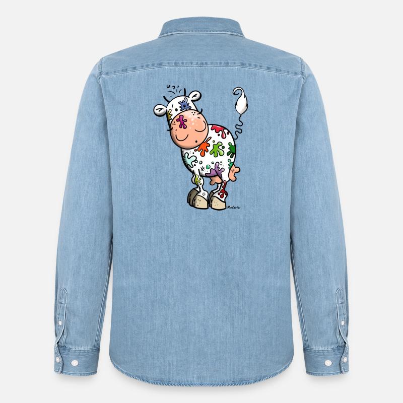 Farbklecks Kuh - Männer Jeanshemd Organic von Stanley/Stella - verwaschenes Hellblau