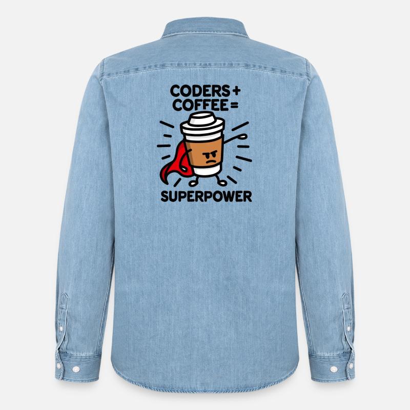 Coders + coffee = superpower (superhero) light - Männer Jeanshemd Organic von Stanley/Stella - verwaschenes Hellblau
