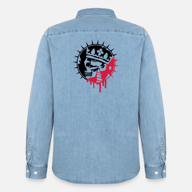 Totenschädel mit Krone Graffiti Patch - Männer Jeanshemd Organic von Stanley/Stella - verwaschenes Hellblau