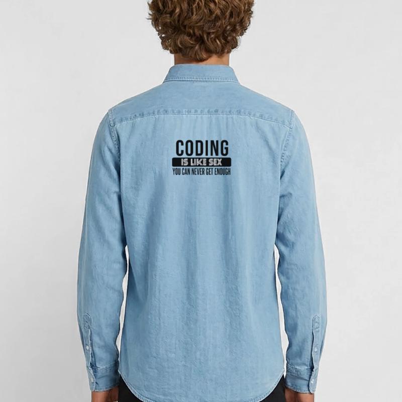 Coding Statement – Provocative Developer Design Men’s Organic Denim Shirt by Stanley/Stella