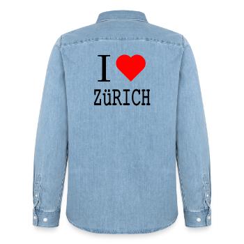 I Love Zürich – Städte Statement mit Herz - Männer Jeanshemd Organic von Stanley/Stella - verwaschenes Hellblau - Hinten - AI Model Male 185 light (185cm)