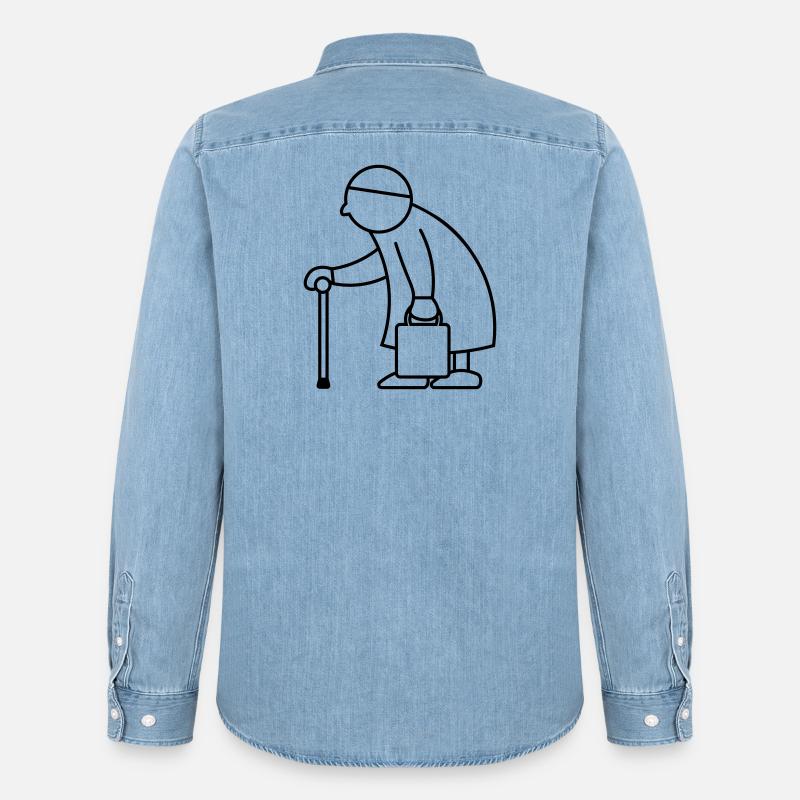 Alte Dame mit Einkaufstasche - Männer Jeanshemd Organic von Stanley/Stella - verwaschenes Hellblau