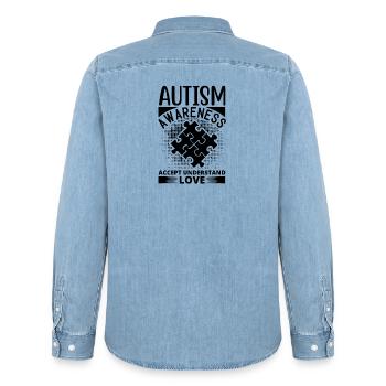 Motif Éclatant Sur Tissu Élégant - Chemise en denim homme bio Stanley/Stella - bleu clair délavé - Dos - AI Model Male 185 light (185cm)
