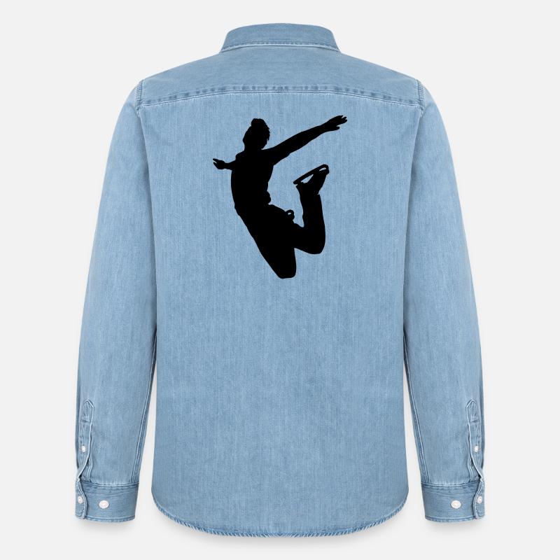 Schattenbild des springenden Eiskunstläufers - Männer Jeanshemd Organic von Stanley/Stella - verwaschenes Hellblau