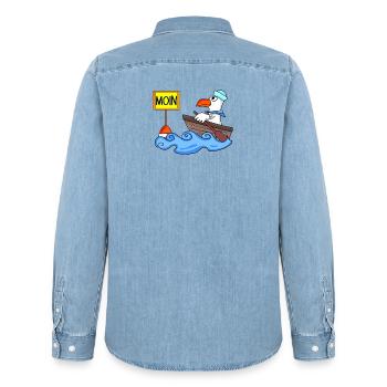Moin Seemann Möwe Seemöwe Boot - Männer Jeanshemd Organic von Stanley/Stella - verwaschenes Hellblau - Hinten - AI Model Male 185 light (185cm)