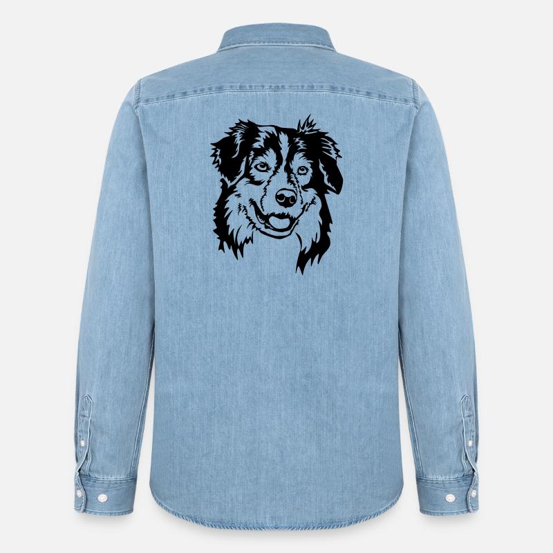 Australian Shepherd Kopf - Männer Jeanshemd Organic von Stanley/Stella - verwaschenes Hellblau