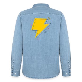 Dynamic Ray in Yellow and Black - Men’s Organic Denim Shirt by Stanley/Stella - light wash - Back - AI Model Male 185 light (185cm)