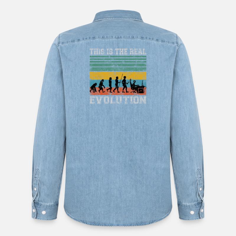 Zocker Gamer Evolution Shirt Geschenk - Männer Jeanshemd Organic von Stanley/Stella - verwaschenes Hellblau