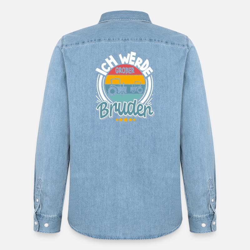 Ich Werde Großer Bruder Traktor - Männer Jeanshemd Organic von Stanley/Stella - verwaschenes Hellblau