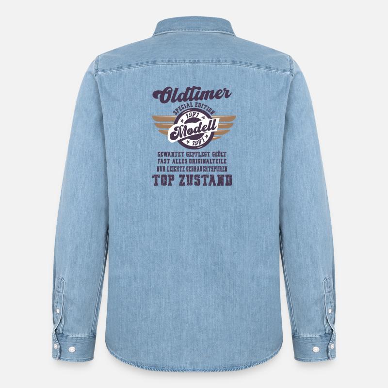 Oldtimer Modell Retro Flügel Geschenk - Männer Jeanshemd Organic von Stanley/Stella - verwaschenes Hellblau
