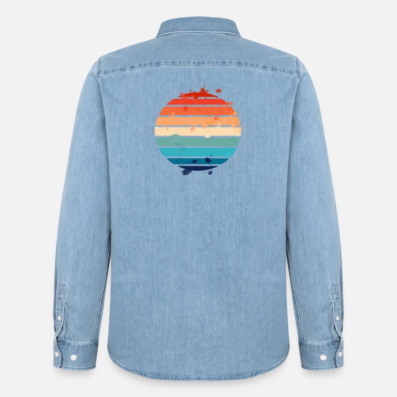 Splatter Retro Sunset - Männer Jeanshemd Organic von Stanley/Stella - verwaschenes Hellblau