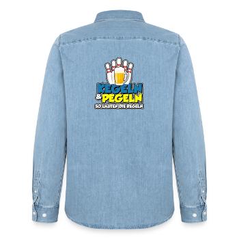 Kegeln & Pegeln - so lauten die Regeln - Männer Jeanshemd Organic von Stanley/Stella - verwaschenes Hellblau - Hinten - AI Model Male 185 light (185cm)