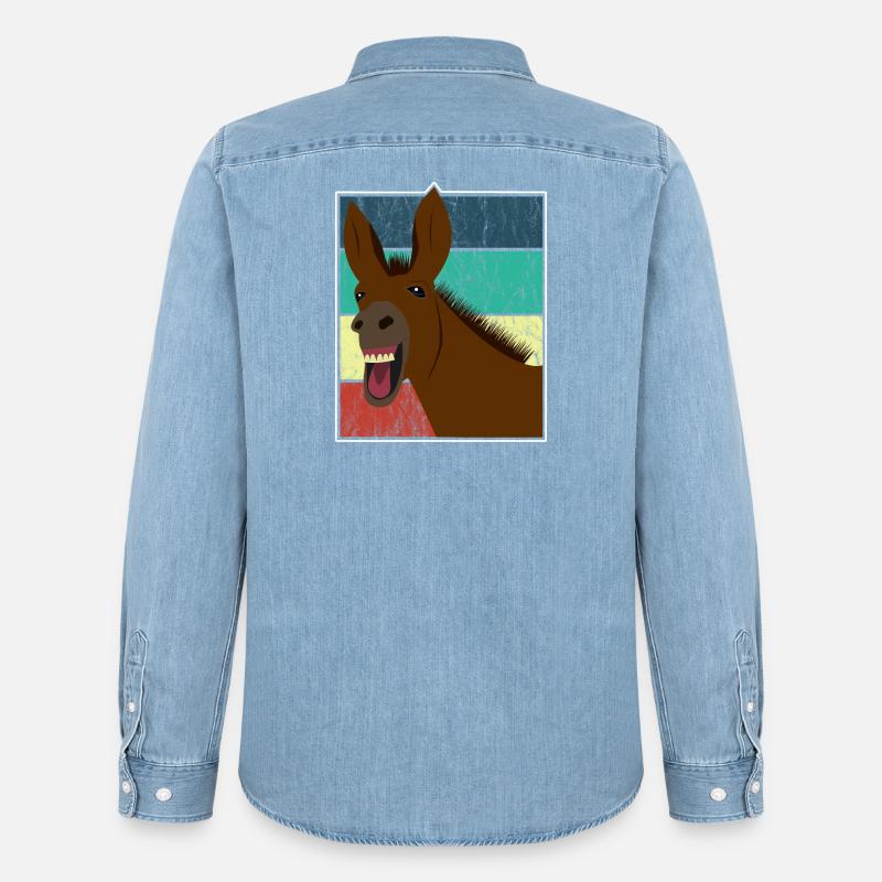Mulo Mulo Cavallo d'Asino Regalo Vintage - Camicia in denim uomo bio di Stanley/Stella - azzurro chiaro slavato