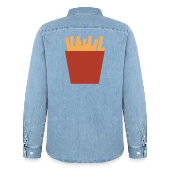 French fries bag - Men’s Organic Denim Shirt by Stanley/Stella - light wash - Back - AI Model Male 185 light (185cm)