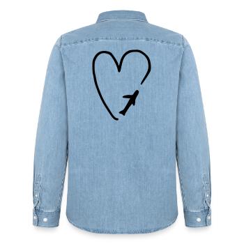Love of flying - Men’s Organic Denim Shirt by Stanley/Stella - light wash - Back - AI Model Male 185 light (185cm)