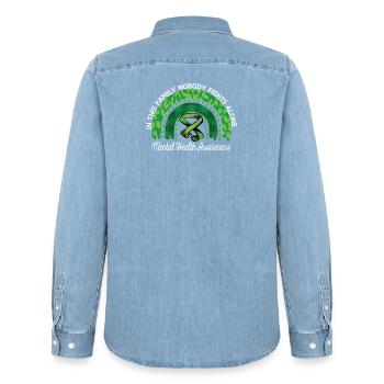 Mental Health Awareness Rainbow Green - Men’s Organic Denim Shirt by Stanley/Stella - light wash - Back - AI Model Male 185 light (185cm)