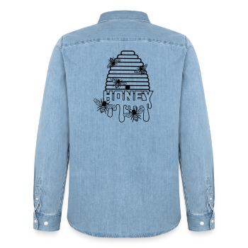 Bee honey hive - Men’s Organic Denim Shirt by Stanley/Stella - light wash - Back - AI Model Male 185 light (185cm)