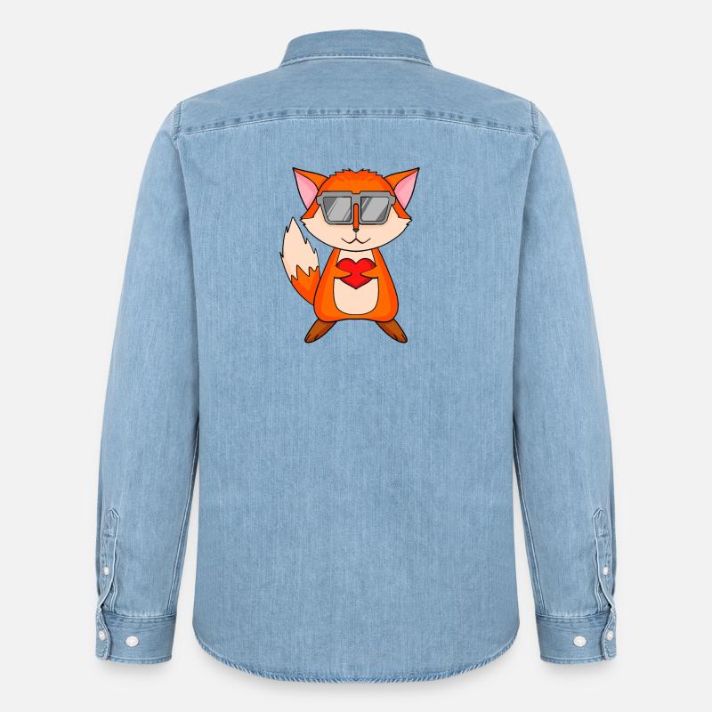 Fuchs mit Sonnenbrille und Herz - Männer Jeanshemd Organic von Stanley/Stella - verwaschenes Hellblau