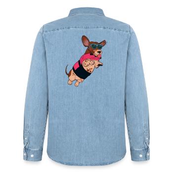 Flying dog in sunglasses - Men’s Organic Denim Shirt by Stanley/Stella - light wash - Back - AI Model Male 185 light (185cm)